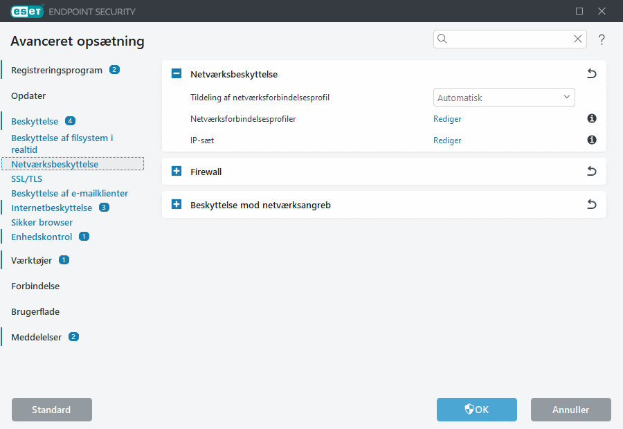 Avanceret opsætning af netværksbeskyttelse