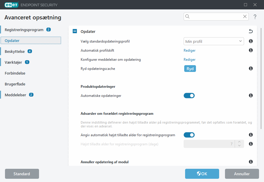 Avanceret opsætning af tilbagerulning af modul