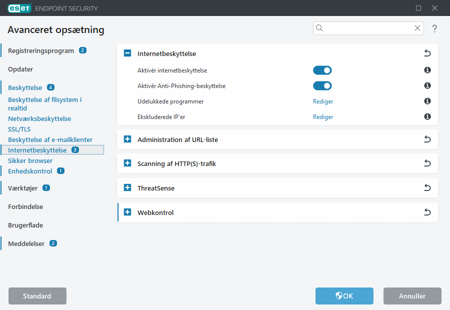 Avanceret opsætning af netværksbeskyttelse