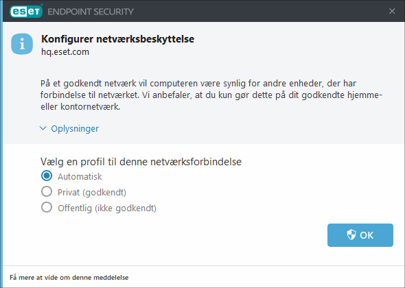 Konfigurer netværksbeskyttelse