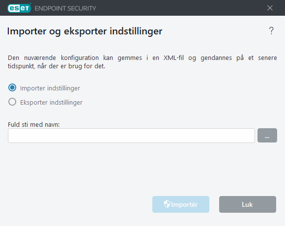 Importer og eksporter indstillinger