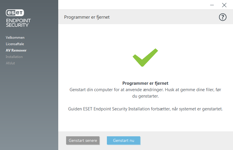 Genstart og fortsæt installationen