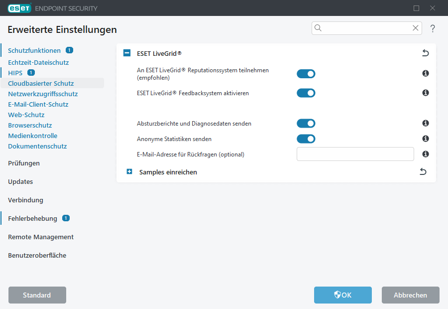 Erweiterte Einstellungen für ESET LiveGrid®