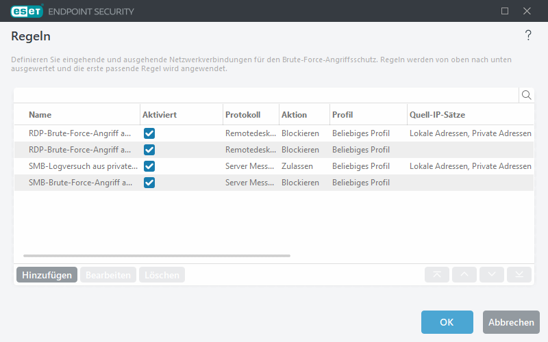 Regeln für Schutz vor Brute-Force-Angriffen