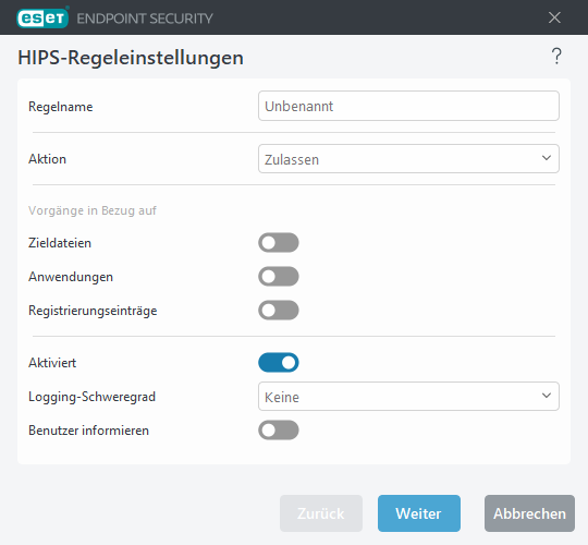 HIPS-Regeleinstellungen