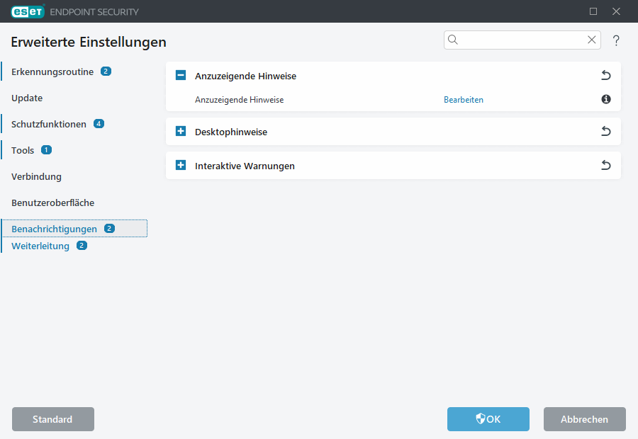 Erweiterte Einstellungen für Benachrichtigungen