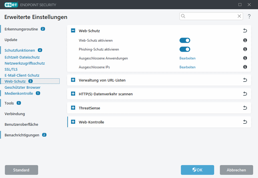 Erweiterte Einstellungen für den Netzwerkzugriffsschutz