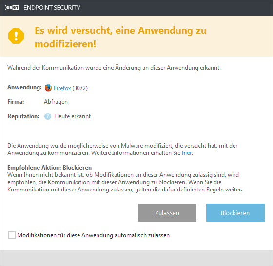 Anwendungsänderung erkannt