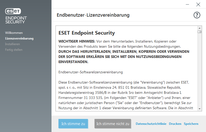 Einstellungen und Endbenutzer-Lizenzvereinbarung