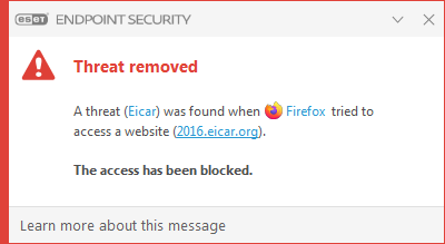 Notification window - Threat removed