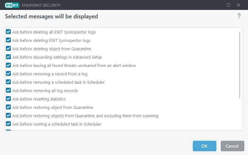 Confirmation messages Confirmation messages