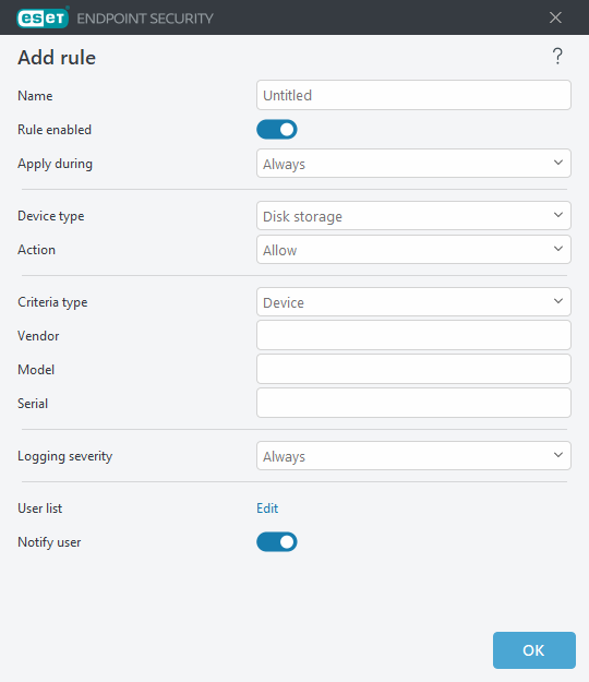 Add Device control rule
