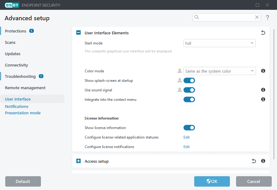 User interface elements Advanced setup User interface elements Advanced setup