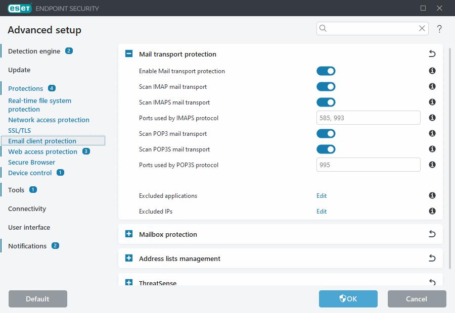Mail transport protection Advanced setup