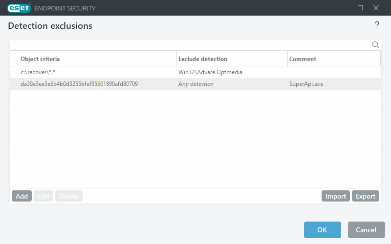Detection exclusions Detection exclusions