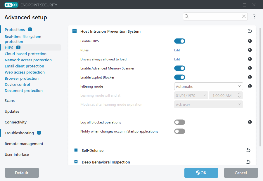 Host-based Intrusion Prevention System Advanced setup