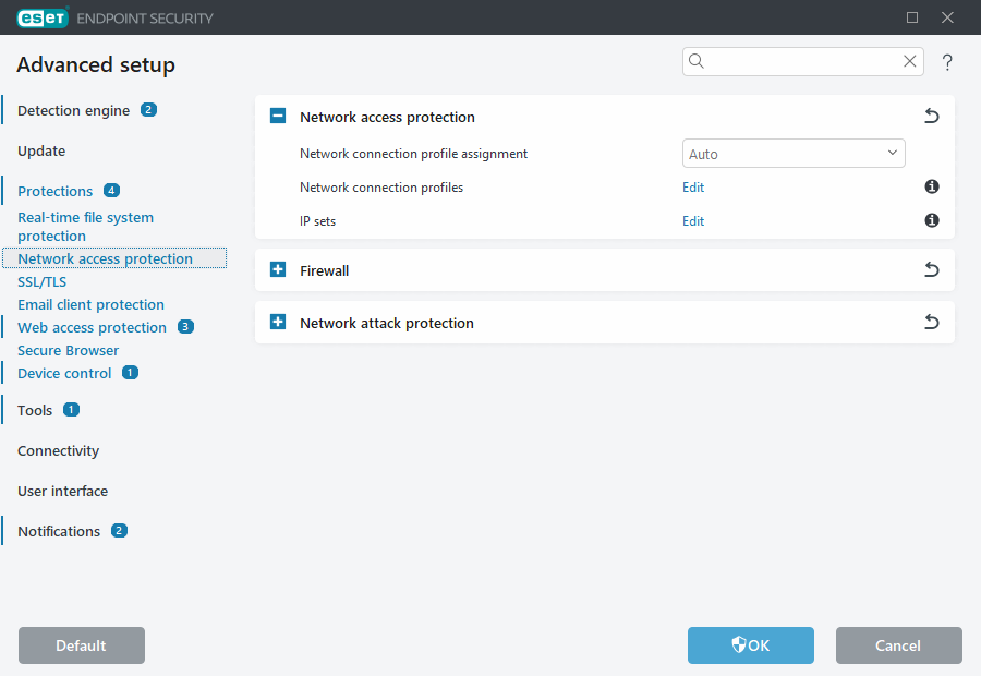 Network access protection Advanced setup