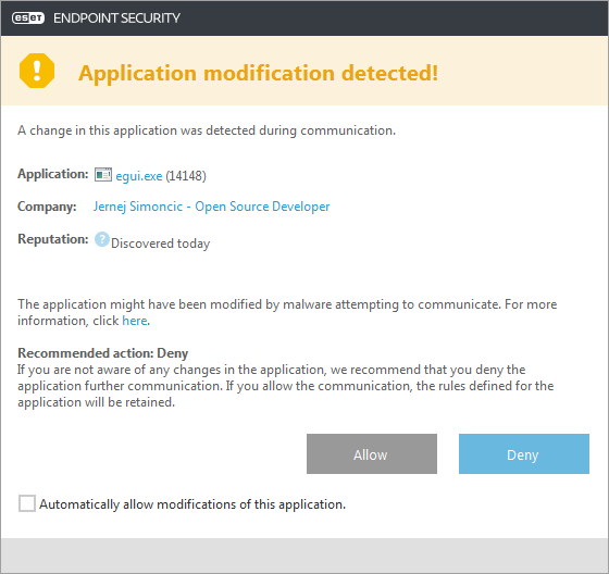 Application modification detected