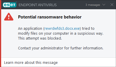 Potential ransomware behavior notification Potential ransomware behavior notification