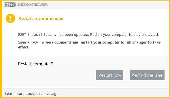Restart recommended notification