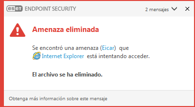 Ventana de notificación: se eliminó una amenaza