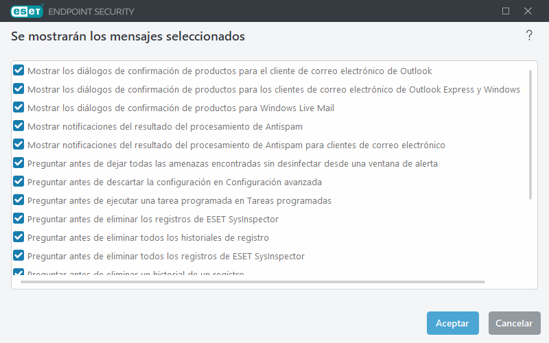 Mensajes de confirmación