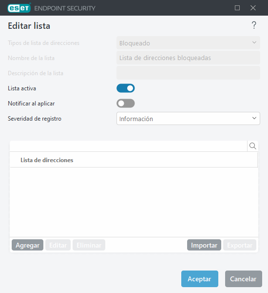 Administración de la lista de URL