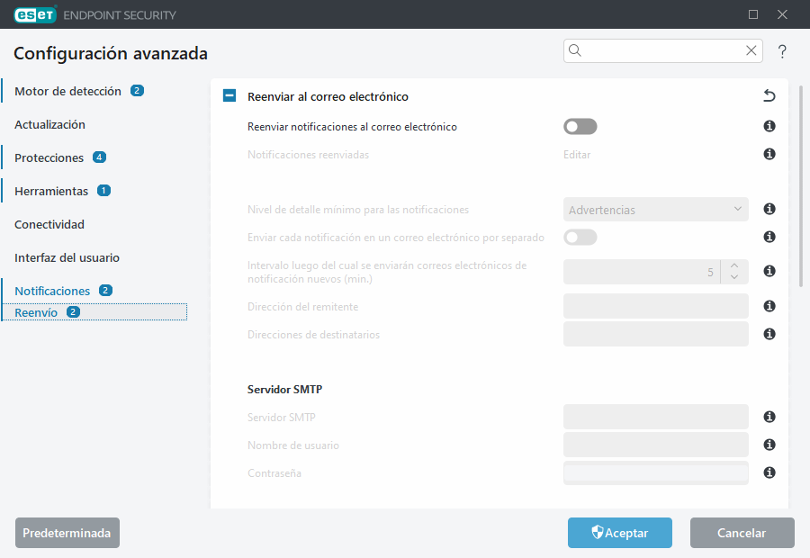 Configuración avanzada de reenvío