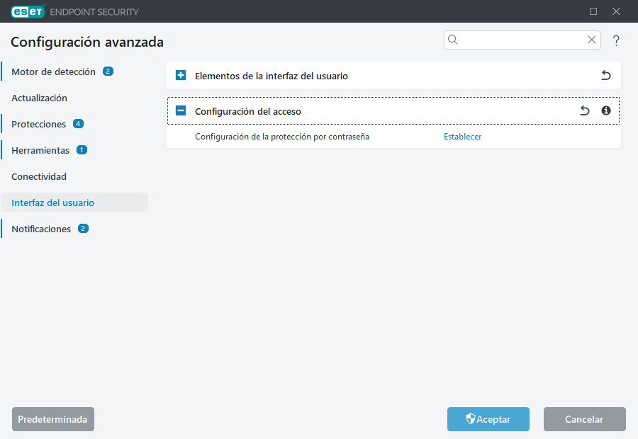 Configuración avanzada de configuración de acceso