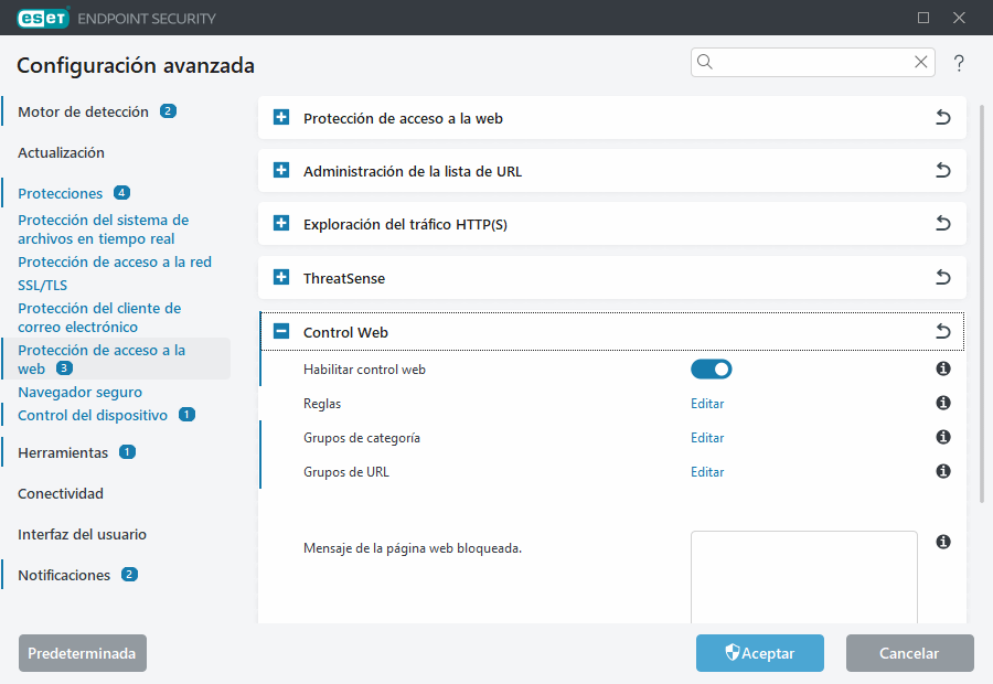 Configuración avanzada de control web