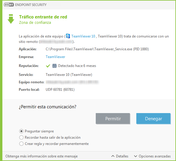 Notificación de tráfico de red entrante