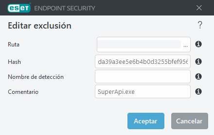 Editar hash de exclusión