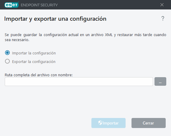 Importación y exportación de una configuración
