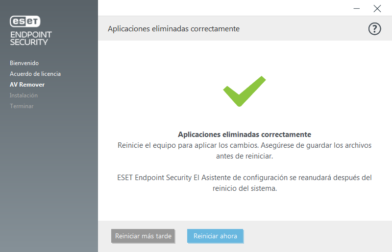 Reinicie y continúe con la instalación