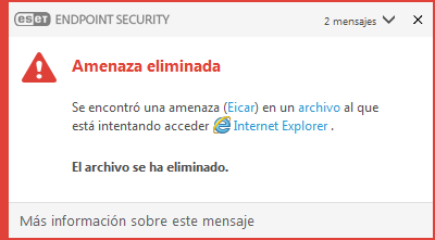 Ventana de notificación: amenaza eliminada