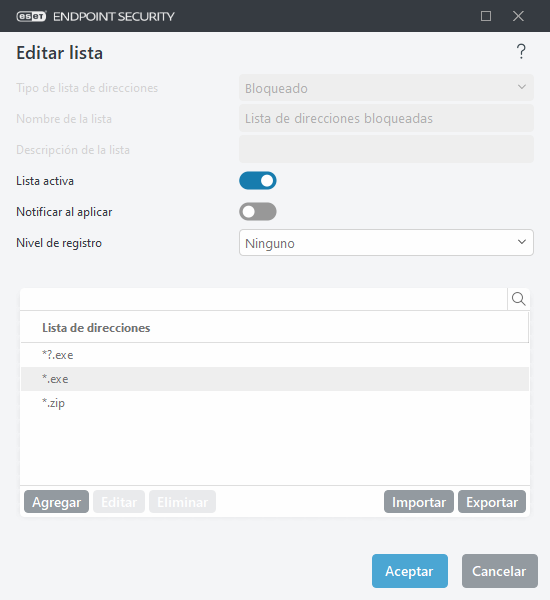 Administración de listas de URL