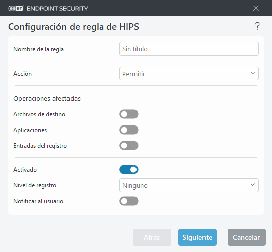 Configuración de regla de HIPS
