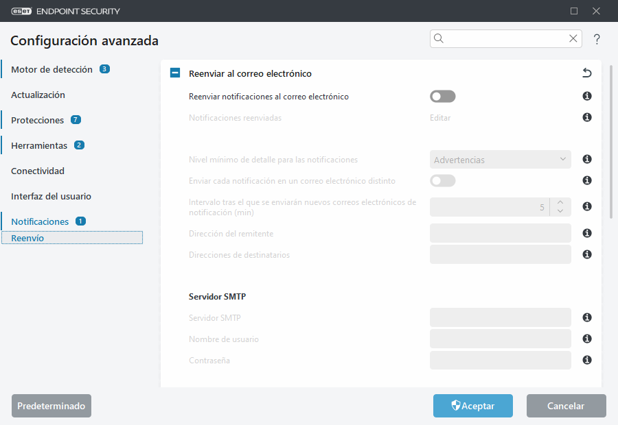 Configuración avanzada de reenvío