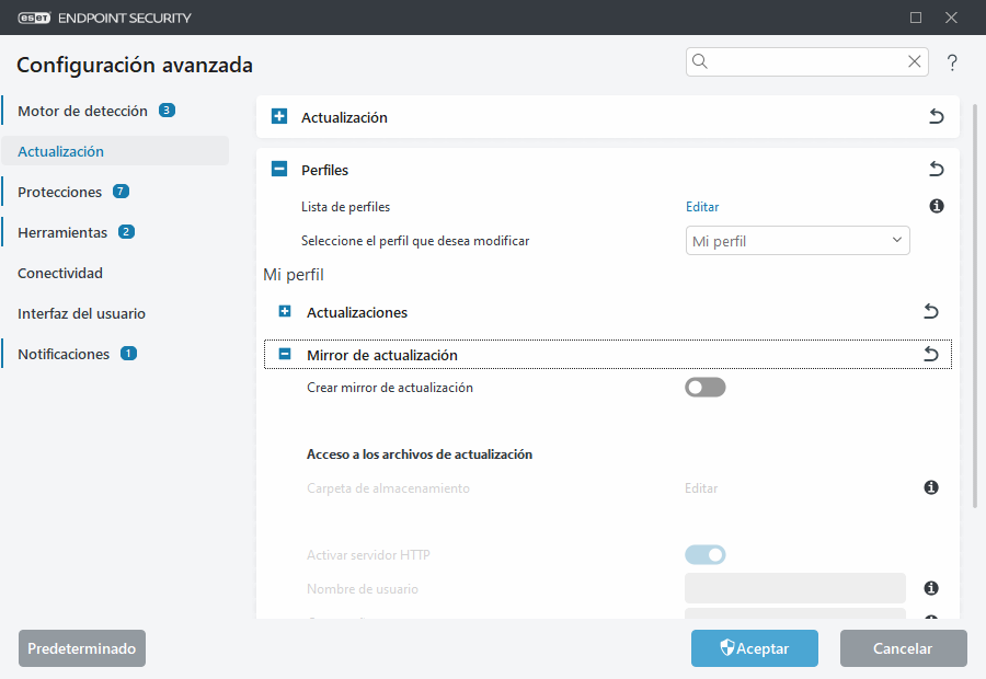 Configuración avanzada de mirror de actualización