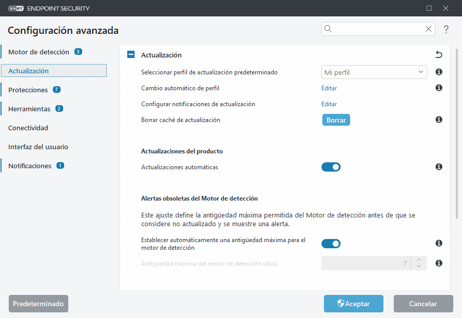Configuración avanzada de reversión del módulo
