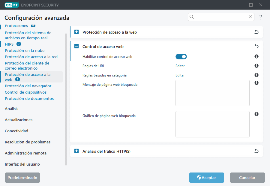 Configuración avanzada de control de acceso web