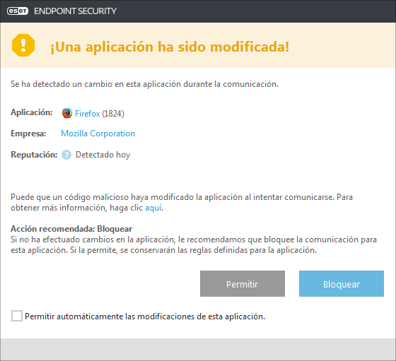 Modificación de aplicación detectada