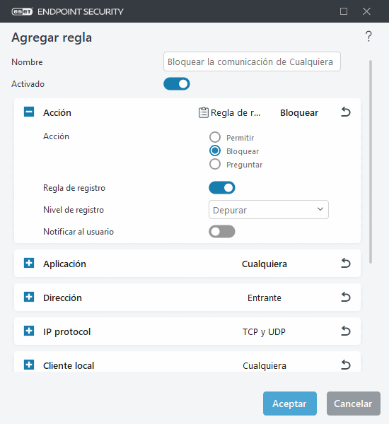 Agregar o modificar regla del cortafuegos