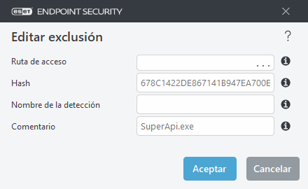 Editar hash de exclusión