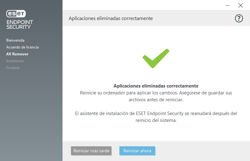 Reiniciar y continuar con la instalación
