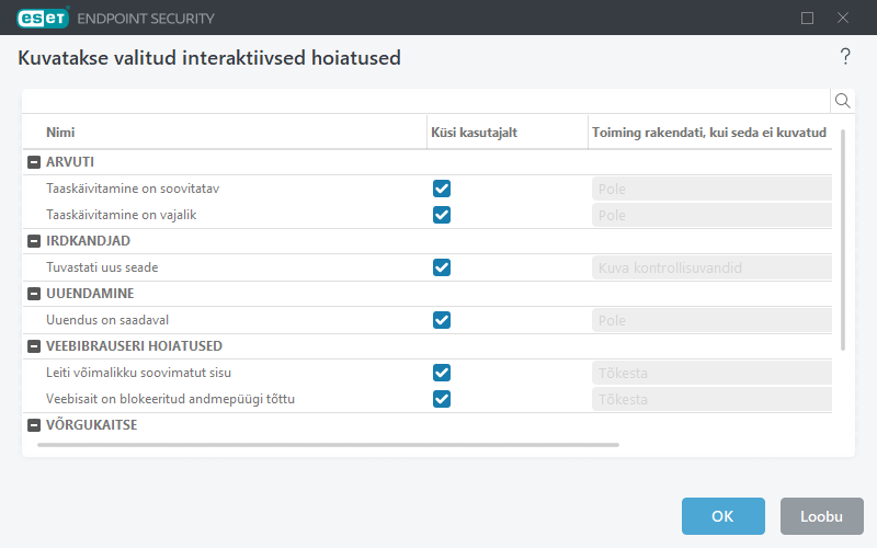 Interaktiivsete hoiatuste loend