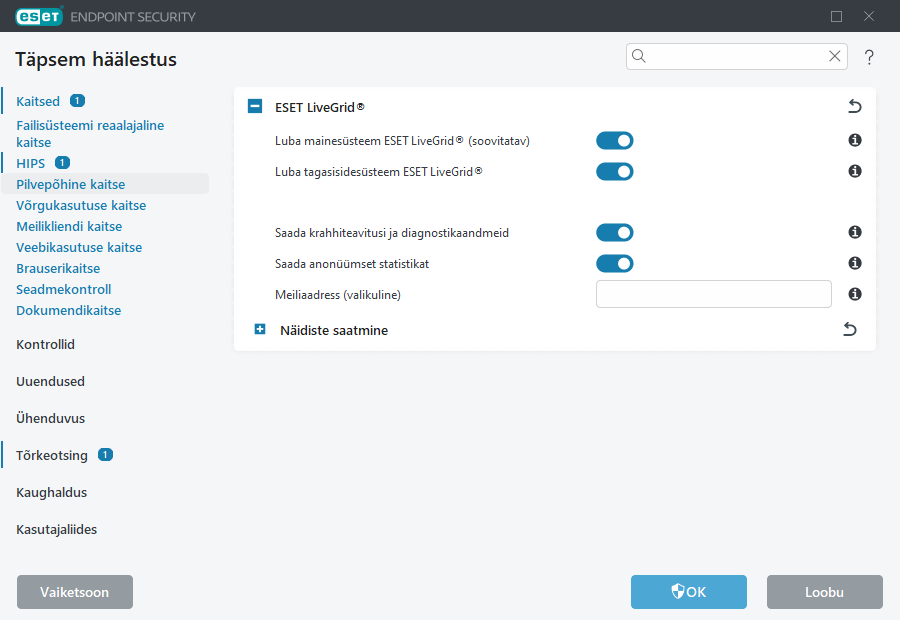 ESET LiveGrid®-i täpsem häälestus