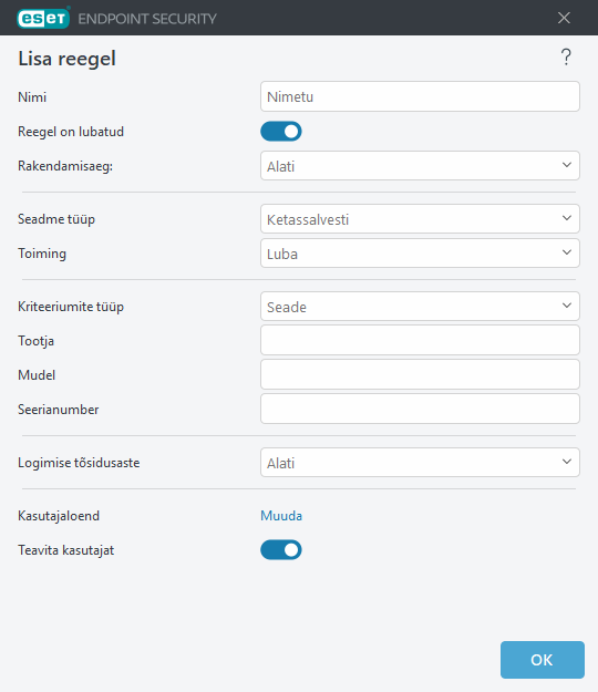 Seadmekontrolli reegli lisamine