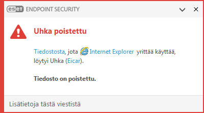 Ilmoitusikkuna - uhka poistettu