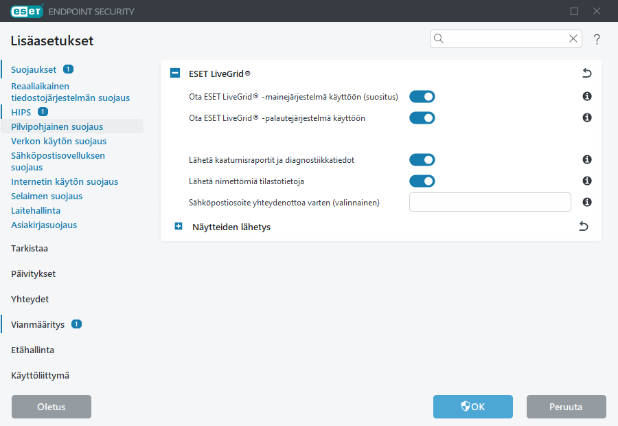 ESET LiveGrid®:n lisäasetukset